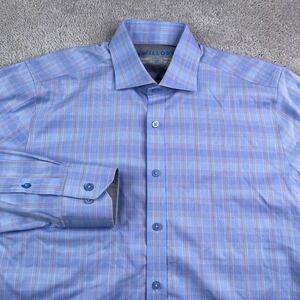 Twillory Shirt Mens 15.5 32 Blue Checkered Trim Fit Performance Coolmax Stretch
